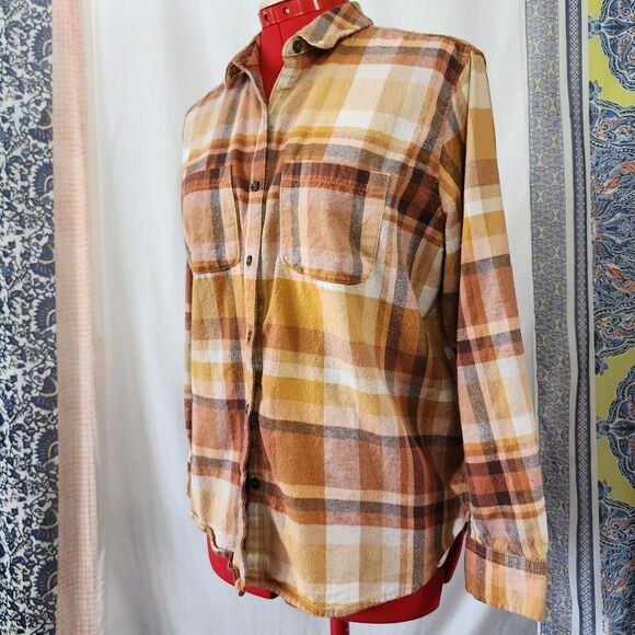 UNIVERSAL TREAD Brown Plaid Long Sleeve Button Up Boyfriend Shirt Size S - Picture 3 of 6